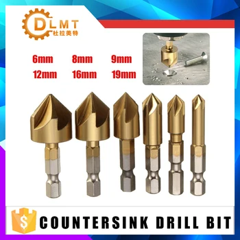 

6PCS Newest 5 Flute Countersink Drill Bit Set High Speed Steel 90 Degree 1/4" Counter Sink Chamfer Cutter DIY Power Tools #10