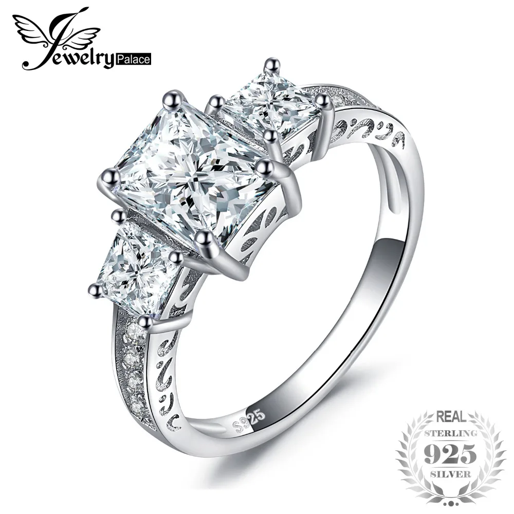 

JewelryPalace 3 Stone Princess Cut Cubic Zirconia Engagement Ring 925 Sterling Silver Bridal Sets Gift For Women New arrival Hot