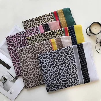 

Winter Scarf Women Coloured color border Leopard Printed Scarf Cotton linen Shawl Sunscreen beach scarf women yellow shawls