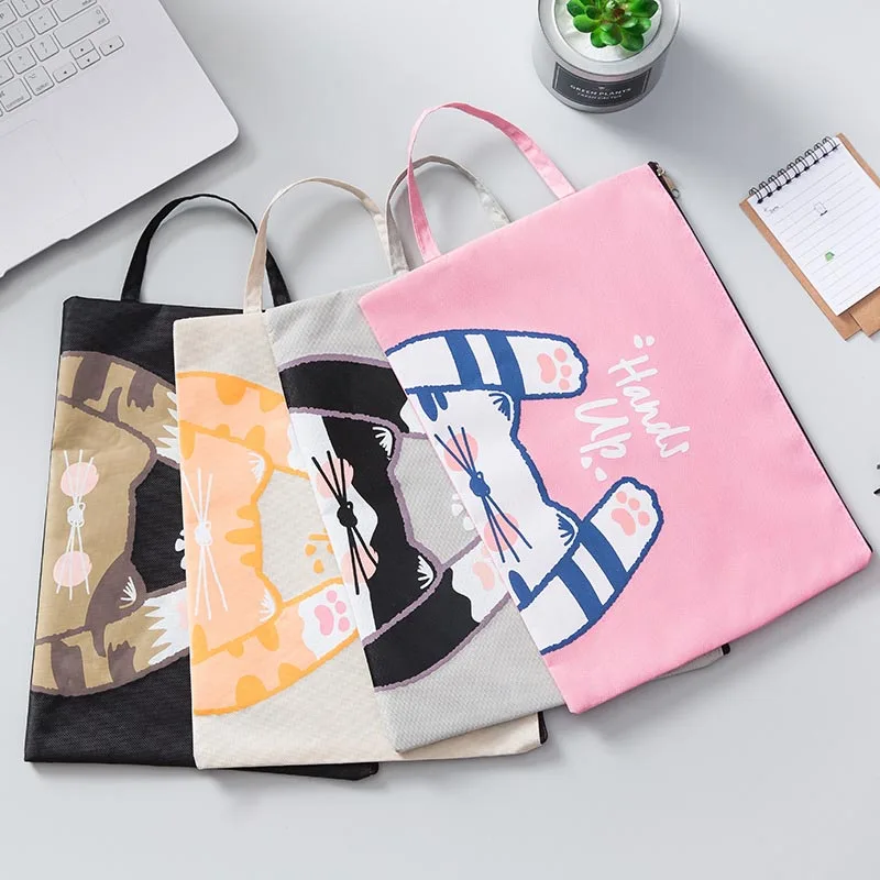 

Cartoon Document Bag Kawaii Hands Up Cat Printed File Bag Planner Fabric File Folder Business School Office Supply