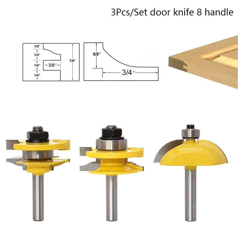 

3Pcs Milling Cutter Set 8mm Trim Router Bit Carbide Shank Wood Woodworking Tool Router Bits Straight Door Knife