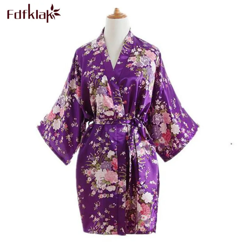 Fdfklak Large size loose robe women silk satin print bathrobes women's