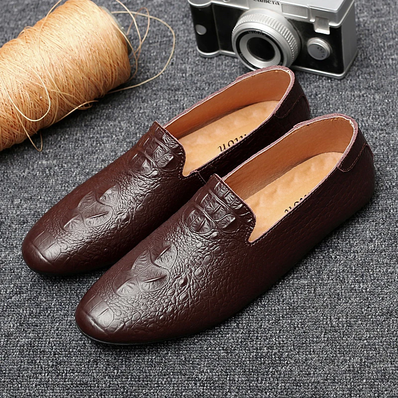 Soft Leather Men Casual Shoes Comfortable 2019 Mens Loafers Moccasins Breathable Slip On Driving Shoes 5#24D50