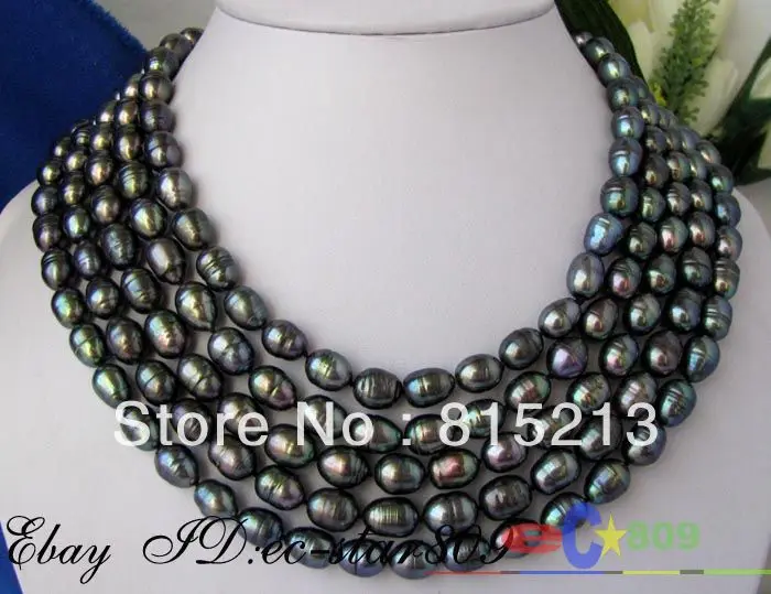 

ddh001231 100" 12mm black baroque rice freshwater pearl necklace