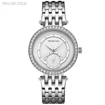 

Taylor Cole Brand Luxury Wrist Watches for Women Reloj Mujer Silver Crystal Steel Band Clock Women Watches Orologio Donna /TC136