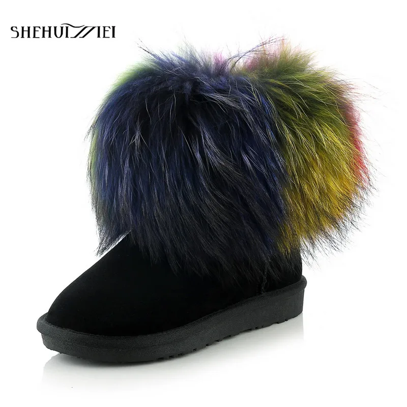 

SHEHUIMEI Casual Women Snow Boots Round Toe Fur Footwear Genuine Leather Female Ankle Boot Warm Platform Shoes Women 2018 Winter