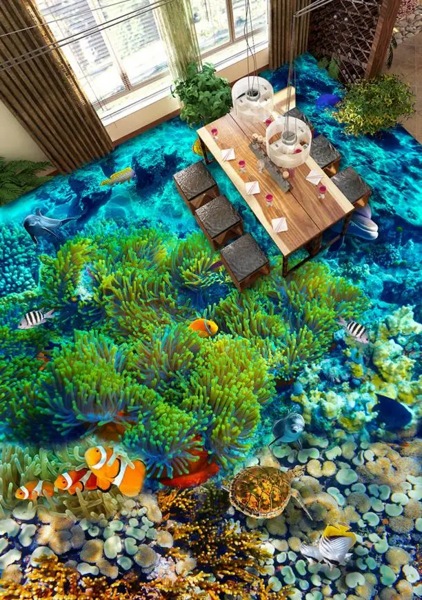 3d фрески для пола фотообои на заказ тропическая тарелка ПВХ водонепроницаемый