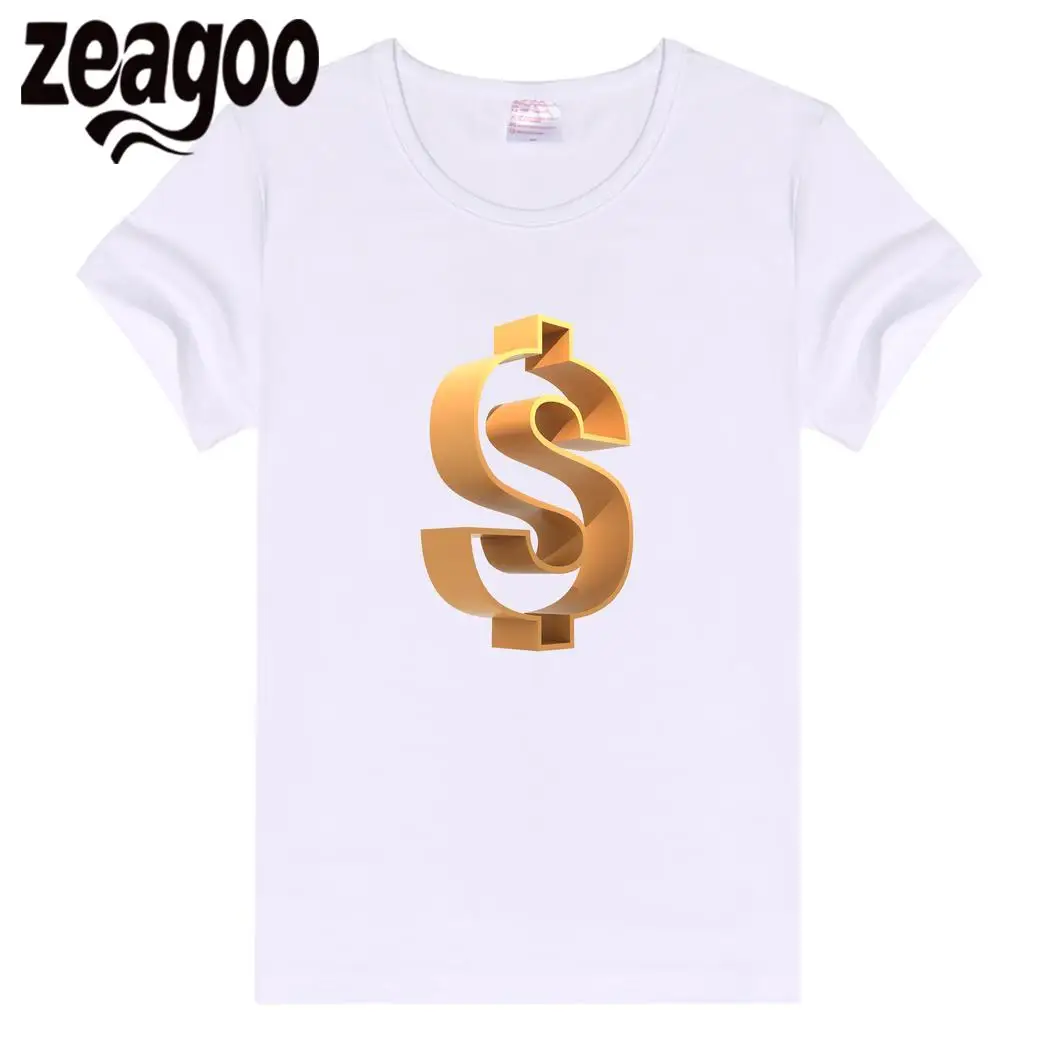 Zeagoo одноцветное Повседневное Для женщин Plain Crew Neck Slim Fit мягкий короткий рукав Футболка белая знак доллара