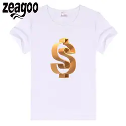 Zeagoo одноцветное Повседневное Для женщин Plain Crew Neck Slim Fit мягкий короткий рукав Футболка белая знак доллара