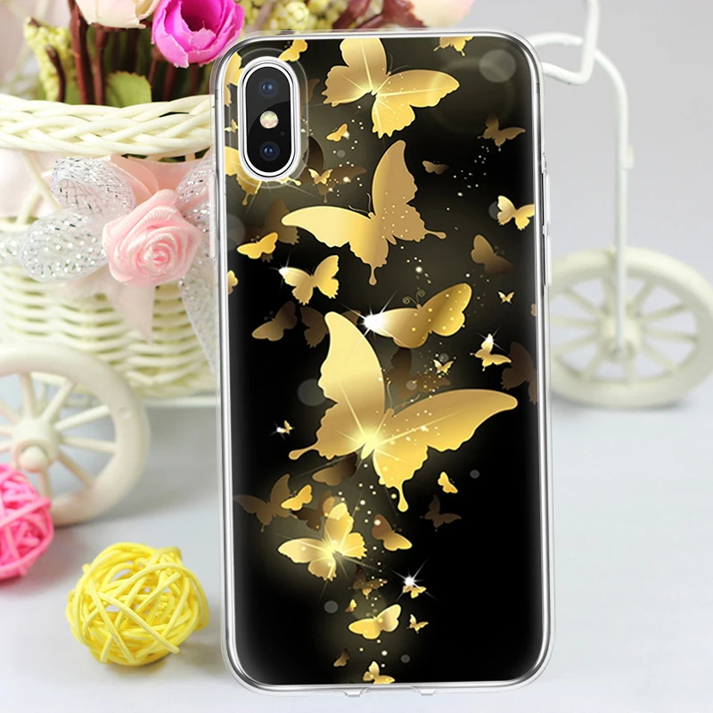 Gold Blue Butterfly Soft Phone Cases For iphone XR XS Max X 10 TPU Cover Phone Case For iphone X 6 7 8 Cover For iphone 7Plus