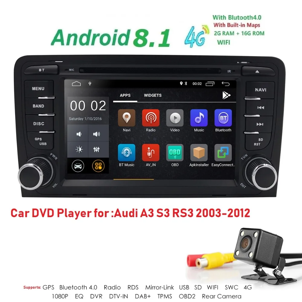 

2Din 7"1024x600 QuadCore 2GB/16GB/32GB Android 9.0 Audi A3 2003-2013 Car Radio Stereo DVD Player GPS Sat Nav S3 RS3 RNSE-PU DAB+