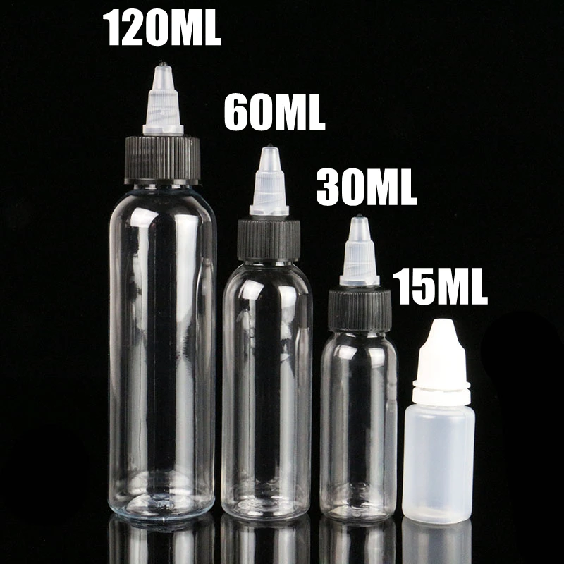 

10PCS 120ML/60ML/30ML/15ML Tattoo Empty Ink Bottle Plastic Twist Cap Tattoo Ink Pigment Clear Bottle Free Shipping
