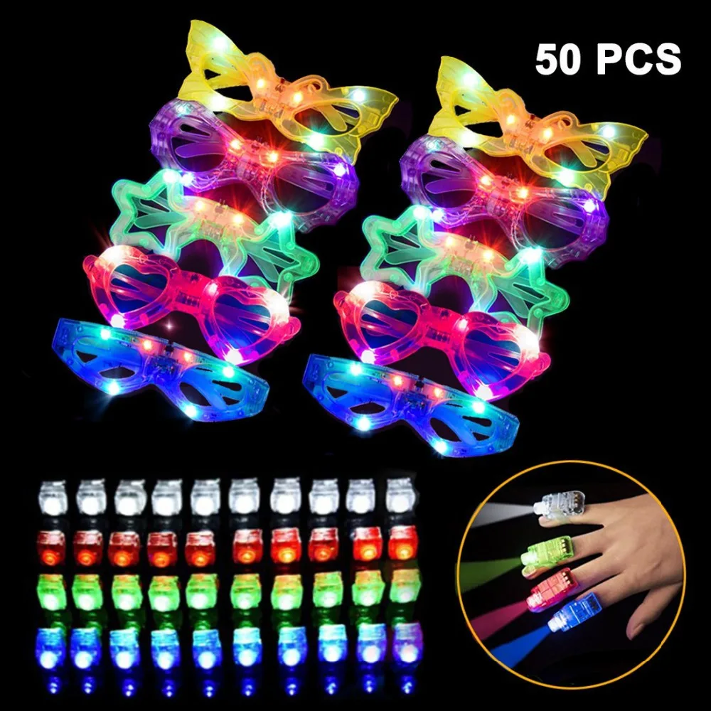 10//50Pcs Kid Toys Flashing LED Light Glowing Finger Rings Party Bag Fillers