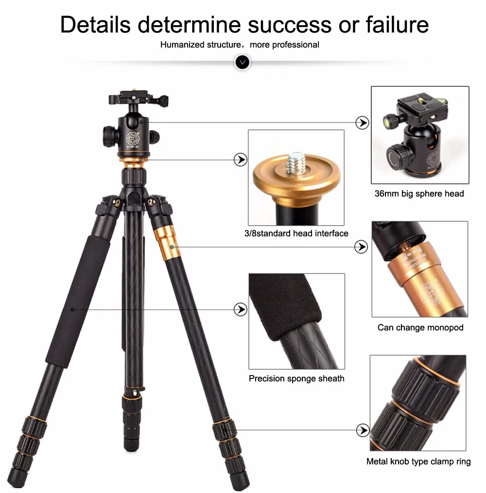 QZSD Горячая Q999 Профессиональный портативный штатив для монопода+ шаровая Головка для цифровой SLR DSLR камеры складной 43 см Максимальная загрузка 15 кг
