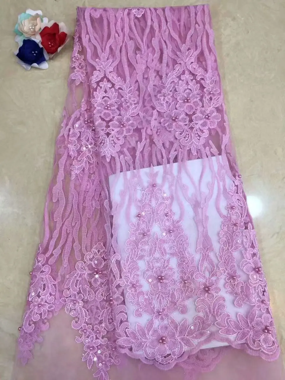 

The latest African French lace fabric high quality gauze lace Nigerian party dress