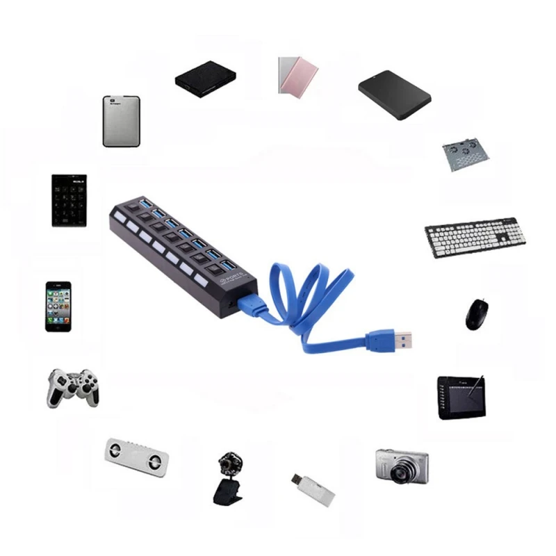 7 портовый 5G Мбит/с высокоскоростной концентратор USB 3 0 с независимым