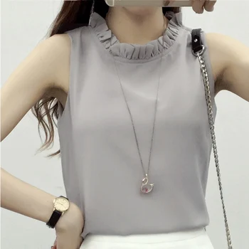 

Korean Style Women Blouses Feminine Shirt Tank Top Solid Tropical Casual Basic Tops M-XXL