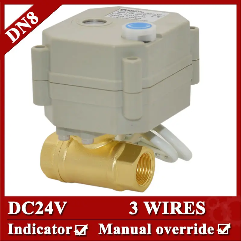 

1/4" DC24V Electric motor valve 2way, DN8 motorized valve 3 wires, electric valve with indicator and manual override