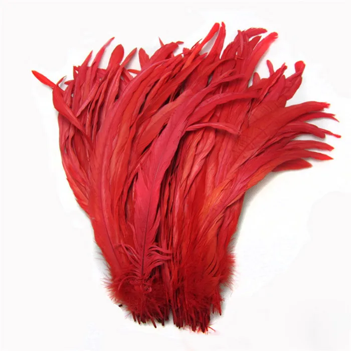 3 Red rooster tail feathers
