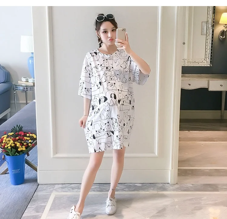 Afei Tony Maternity платье для женщин с мультяшным принтом и круглым вырезом, короткий рукав, ночная рубашка для беременных, повседневная одежда, летнее платье для беременных