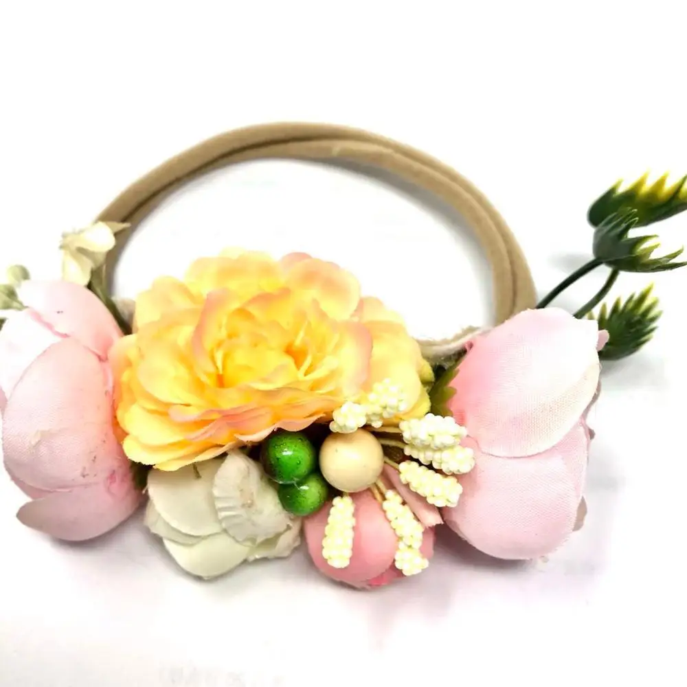 yellow-pink Новинка года; Детские эластичные повязки на голову; свадебные головные уборы для девочек с цветочным рисунком ручной работы; винтажные аксессуары для волос; повязки для волос; 8 стилей - Цвет: yellow-pink