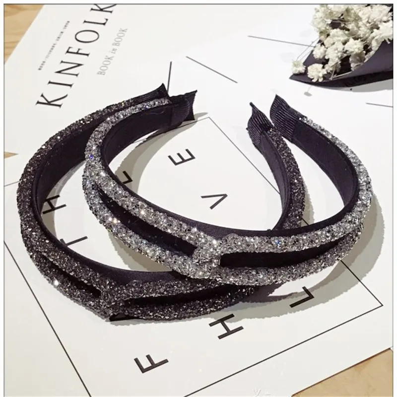

Korea Handmade Rhinestone Crystal Knot Wide Hairbands for Adult women Head wear Hair Accessories Autumn Winter-SMAWHRB002D