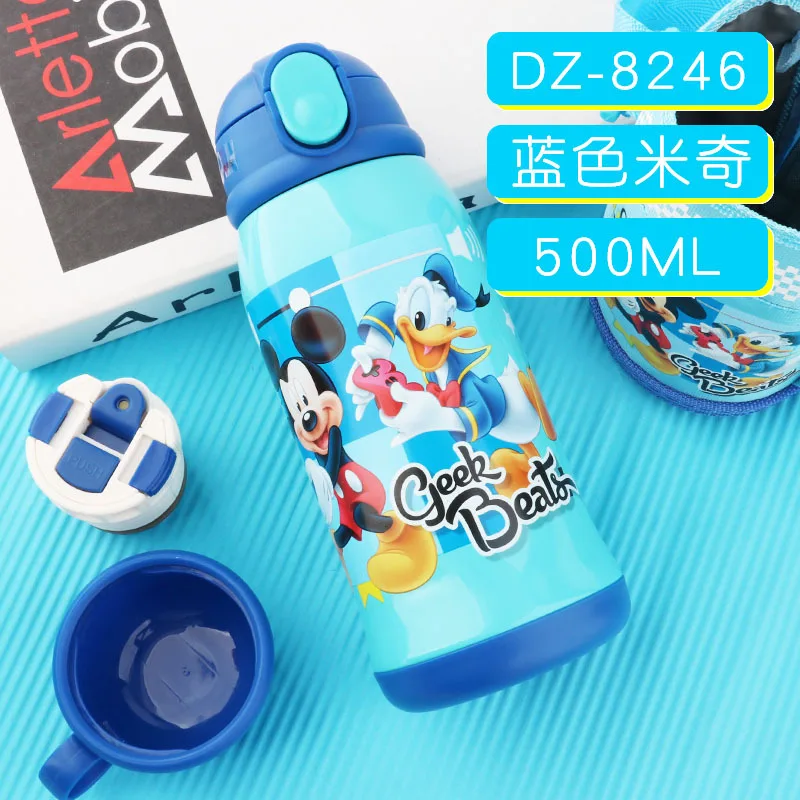 500 ML disney Красный Минни Микки Мышь термос чашка с случае чашки студент наружная Спортивная бутылка соломинка для коктейлей чашка подарок для ребенка