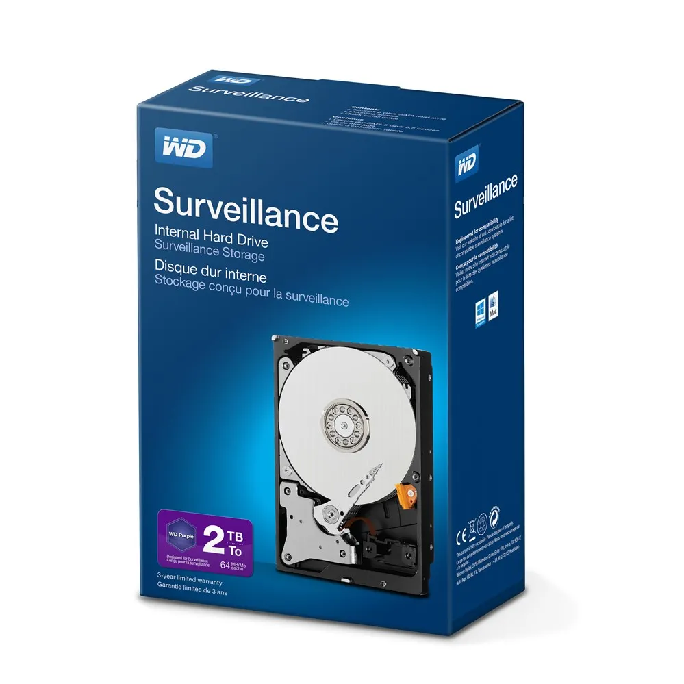 

Western Digital Surveillance Storage, 3.5", 2000 GB, 5400 RPM, Serial ATA III, 64 MB, HDD