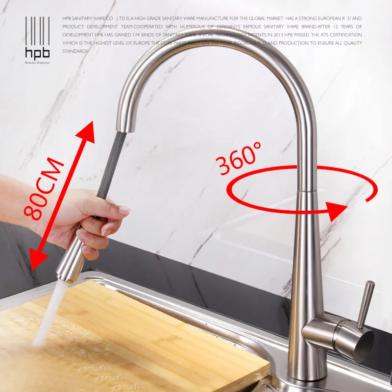 HPB Copper Deck Mounted Kitchen Faucet Sink Mixer Tap Cold Hot Water taps Pb-free torneira cozinha Chrome Swivel Spout HP4004