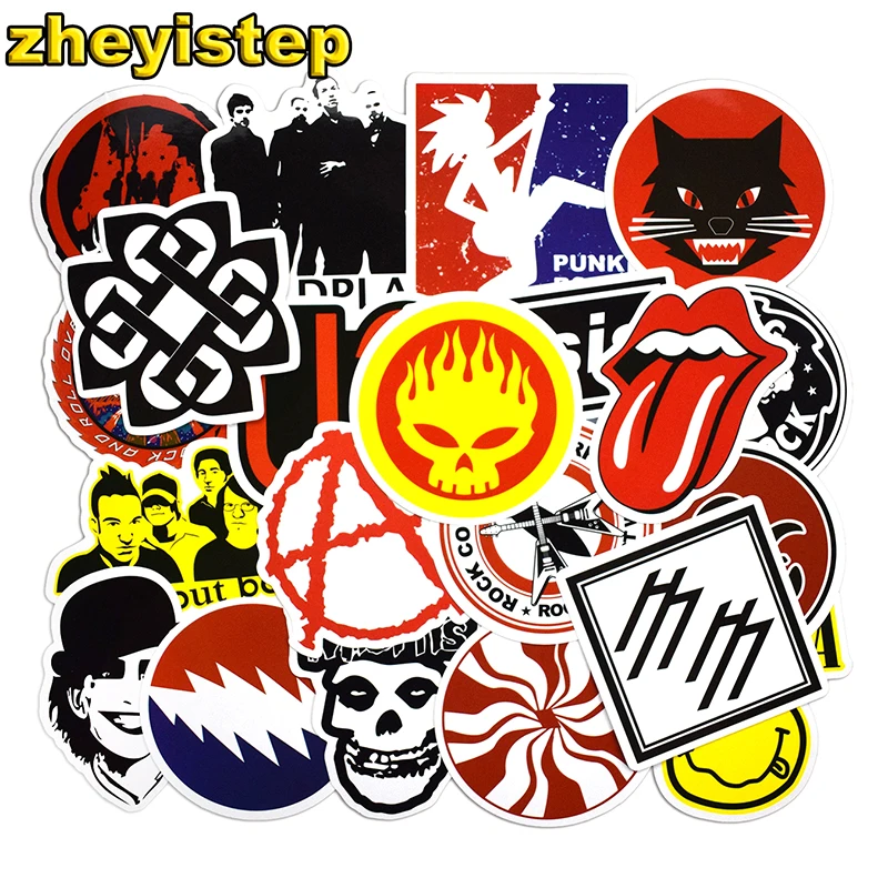 

50 Pcs Rock & Roll Stickers Graffiti Sticker for Laptop Luggage Skateboard Guitar Bike Cool Punk PVC Waterproof Stickers Pack