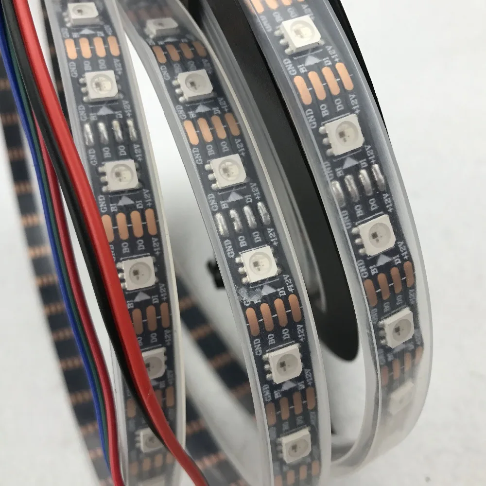 

WS2815 DC12V addressable full color RGB 5050 LED strip;60leds/m;5m;waterproof in silicon tube;IP66;BLACK PCB