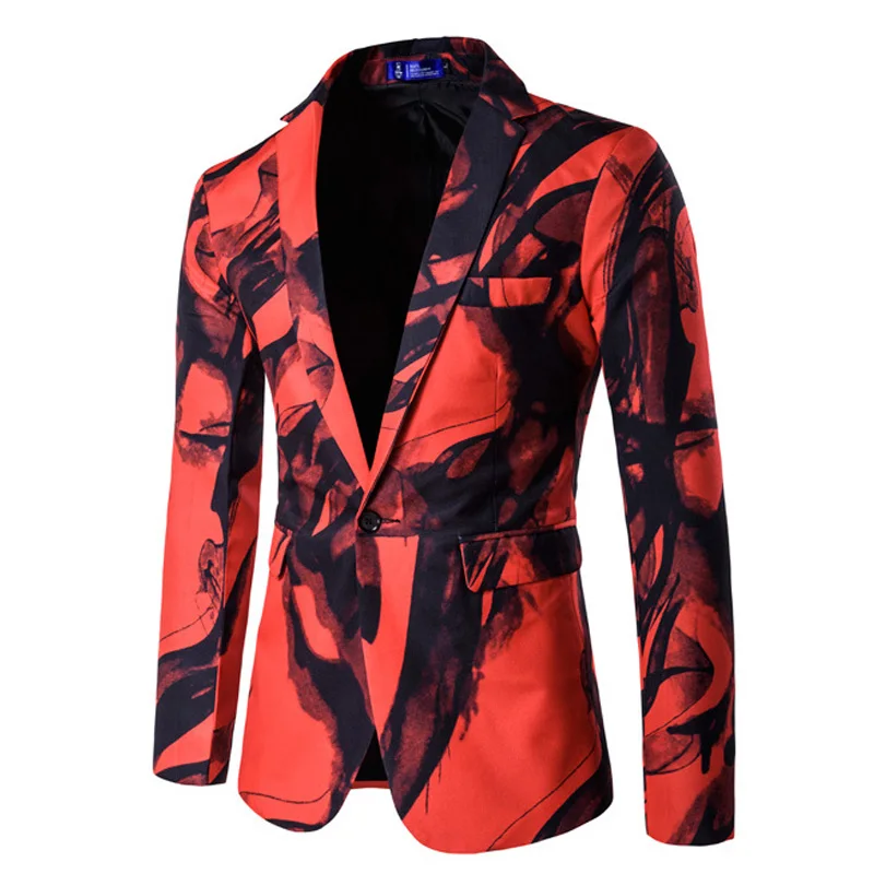 2017 new men's suit jacket Western European single button suit printing