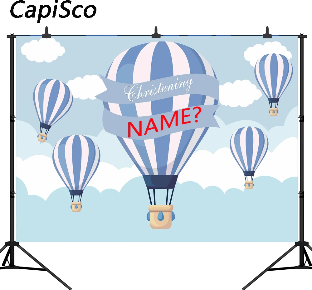 

Capisco photo background photophone hot air balloon backdrop ribbon cloud blue sky birthday party baby shower photography