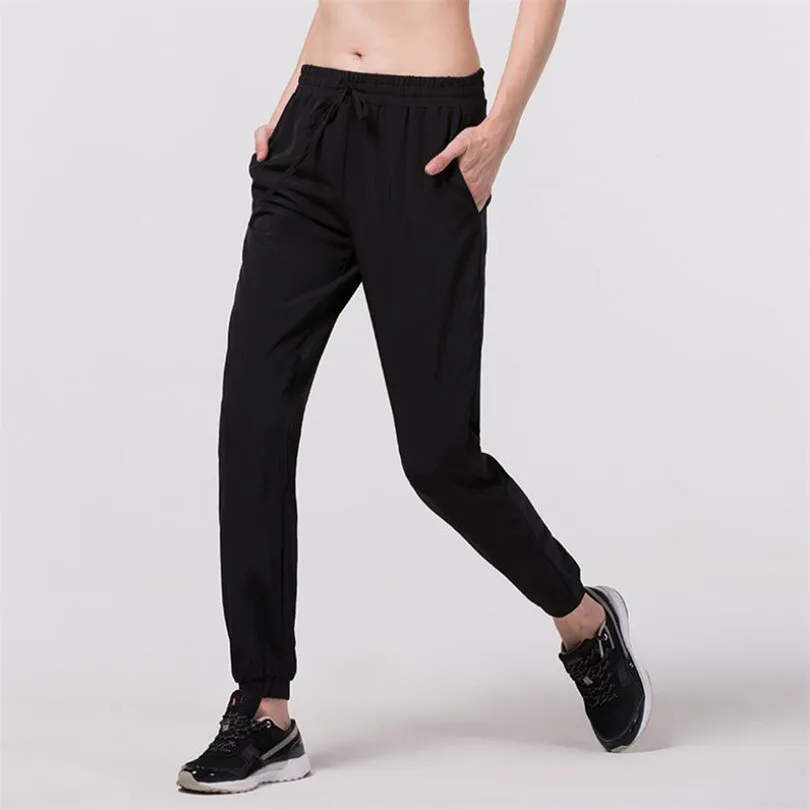 

CKAHSBI Women Running Pants Gym Fitness Run Leggings Pant Polyester Quick-Drying Sports Stretch Waist Elastic Pocket Trousers