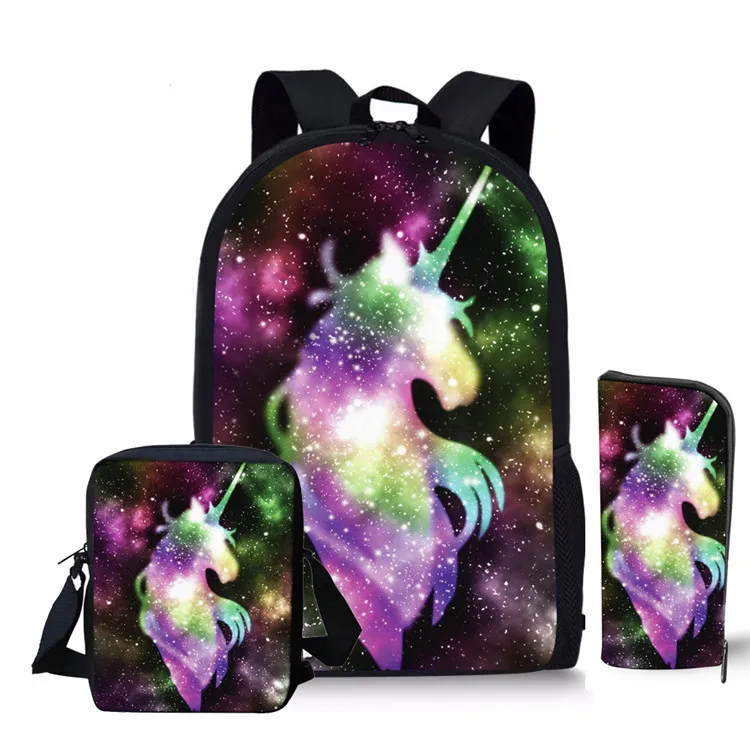 FORUDESIGNS Cartoon Horse School Backpack Set for Teenage Girls Boys Student Kids Orthopedics Bagpack Children Satchel Enfant - Цвет: Z3810E-C-D