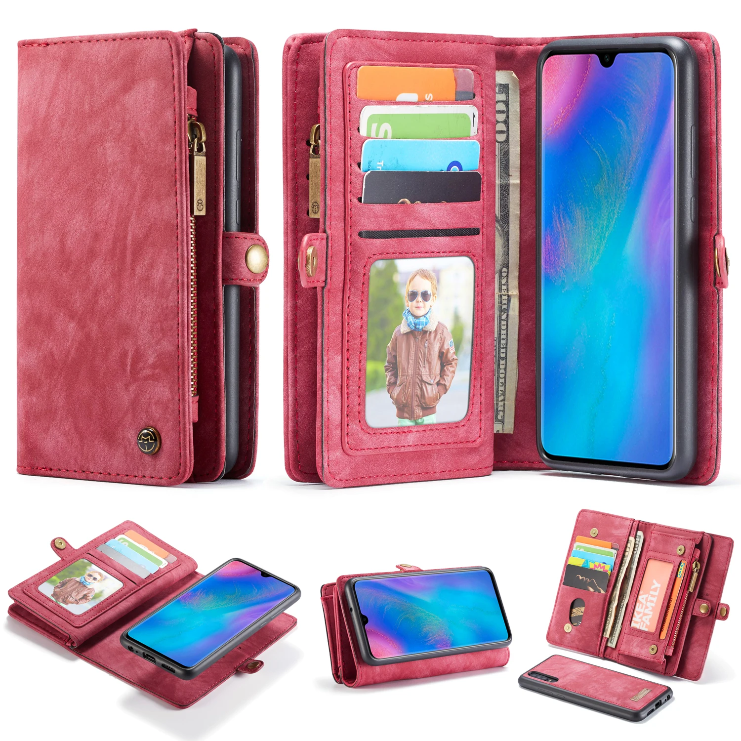 

Leather Magnetic Wallet Card Slots Phone Case For huawei P20 P30 Pro P30lite Mate 20 PRO Hull Zipper Flip Stand Protect Back bag