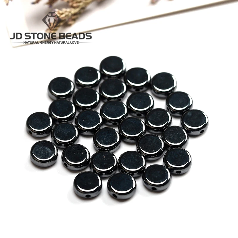 

Hot sale Black Hematite Flat Round Shape Beads Size 4 6 8 10mm High Quality Gemstone Accessory For Jewelry Making