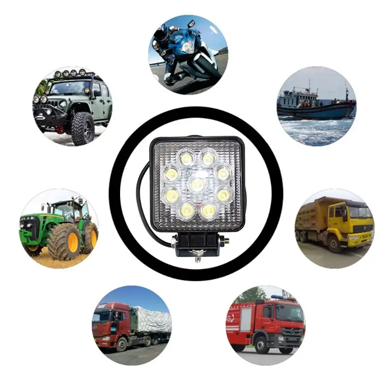 

4 Inch Square 27W LED Work Light Offroad Car Truck Tractor Boat Trailer Flood LED Driving Light