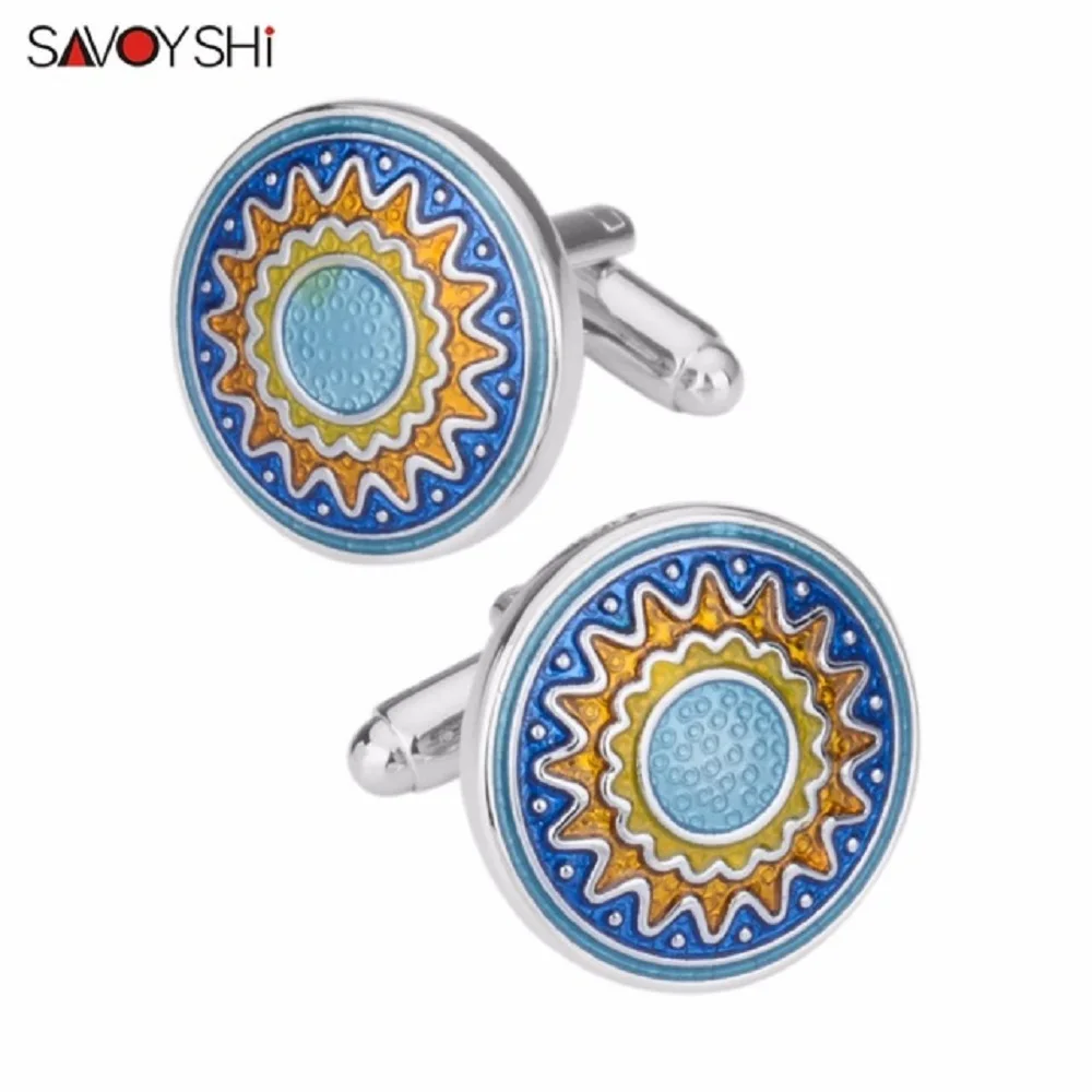 

SAVOYSHI Round Patterns Cufflinks For Mens Shirt Brand Cuff link High Quality Vintage Colored Enamel Cuff Botton Wedding Gift