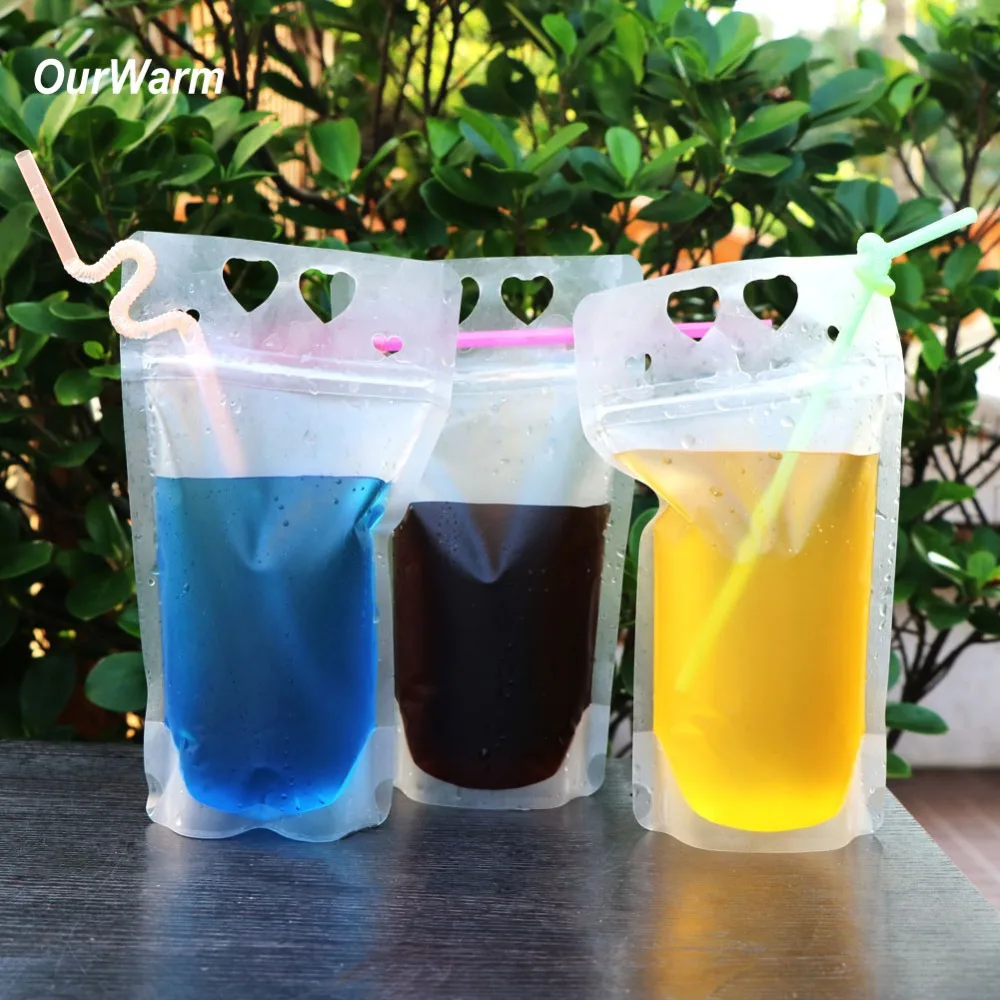 

OurWarm 50pcs Disposable Drink Bag Plastic Beverage Bags DIY Drink Container Drinking Fruit Juice Storage Bag Disposable Party