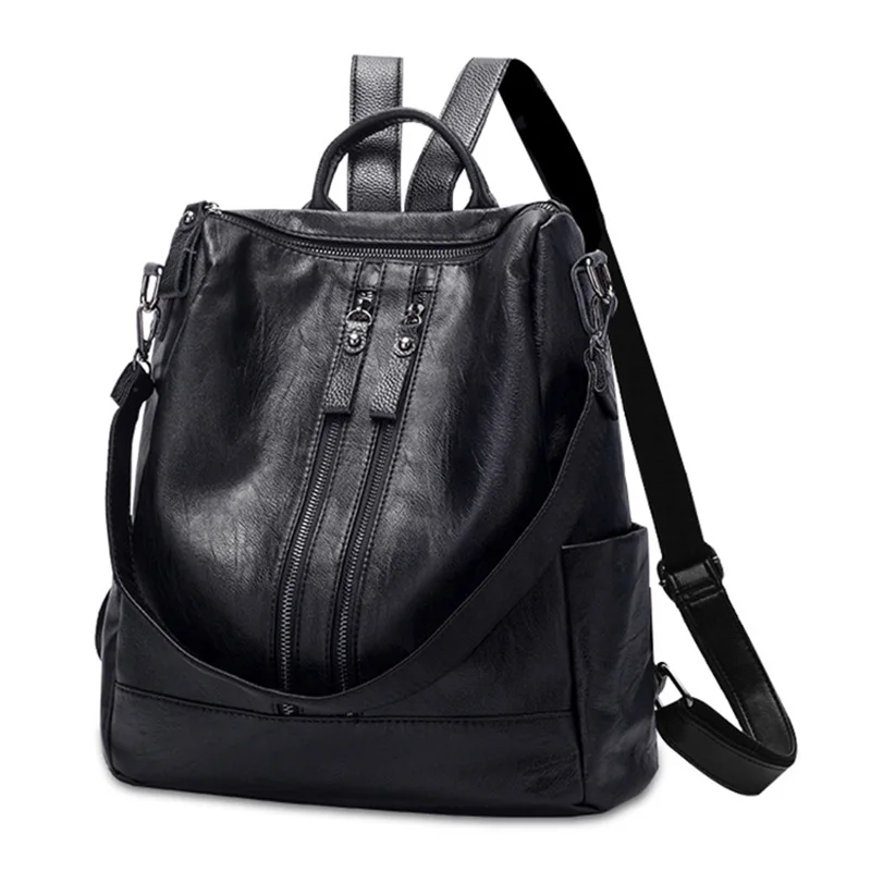  Casual Female Backpacks PU Leather Women Black Backpack Fashion Black School Bags For Teenager Girl - 32969142941