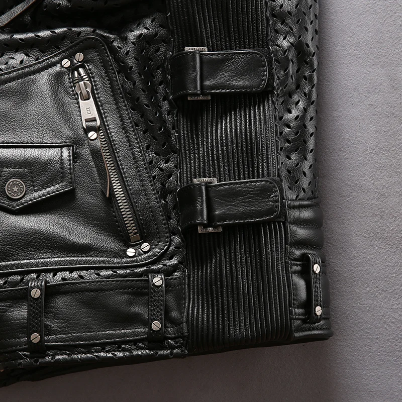 Popular Asian size For Motor rider Mens cow leather vest slim fitting genuine cowhide leather motorcycle rider vest