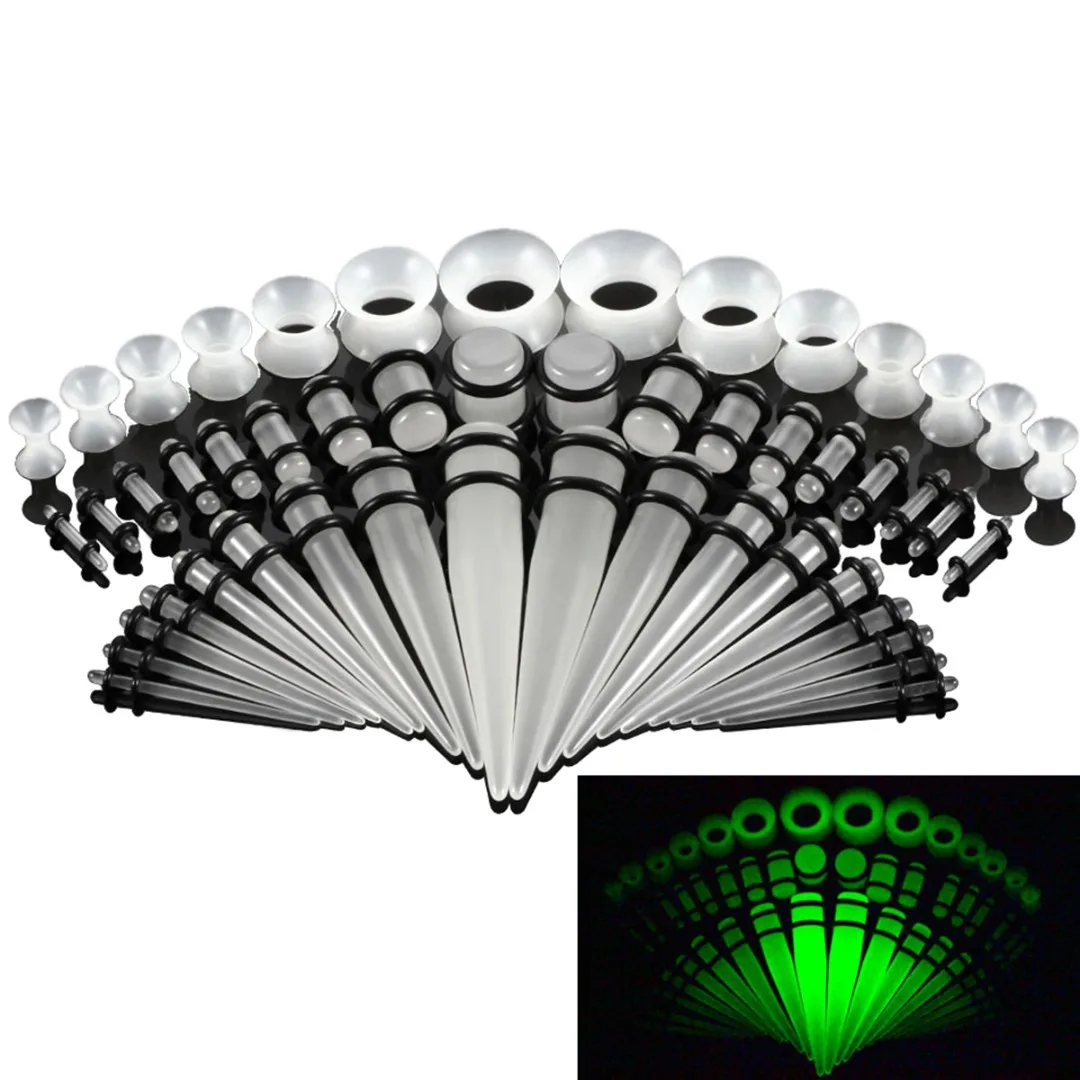 Transparent luminous 50 шт./партия акриловые серьги для тоннелей конус и удлинитель наборы микс Стиль ушной туннель расширение тела пирсинг ювелирные изделия Shellhard - Окраска металла: Transparent luminous