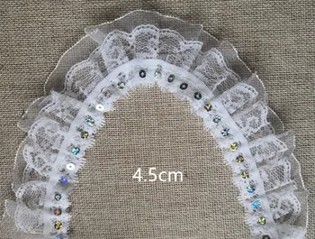 

Wholesale Lot Pretty White Sequin Double Lyers ruffle sequin Lace Trim , DIY doll dress Craft sewing 4.5cm