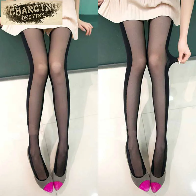 Hot Sale Sexy Black and White Stitching Stealth Thin Slim Tights New Designs Women Stockings