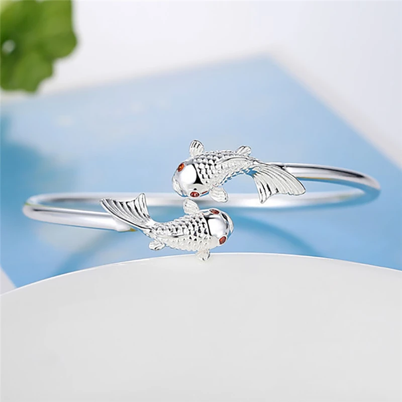 

2019 Fashion Two Fish Red Evil Eye Charm Bracelets For Women Girls Lover Couple Mom Gift Tibet Silver Color Jewelry Z4