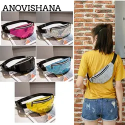 ANOVISHANA голографические блестки Fanny Pack Feminina Женская Лазерная грудь хип пояс бум телефон сумка пляжная блестящая голограмма