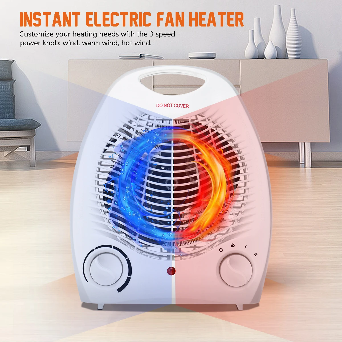 

2000W Thermostatic Heater Electric Warmer Air Warm & Cool Fan 2 Heat Settings Adjustable Room or Office Intelligent Lightweight