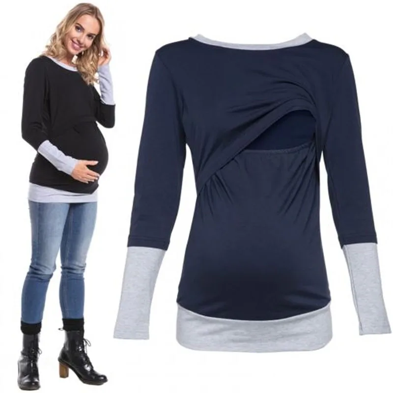 

Long Sleeve Maternity Nursing Tops For Pregnant Women Clothes Autumn Feeding Shirts Pregnancy Breastfeeding Top Tee Clothing