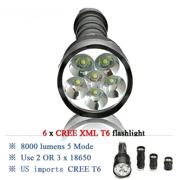 

6T6 powerful flashlight led torch CREE XML T6 led lamp waterproof 18650 rechargeable battery